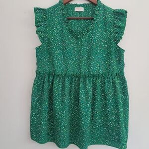 Hailey & Co. Flowy Babydoll Peplum Ruffle Top Kelly Green Confetti Size Small